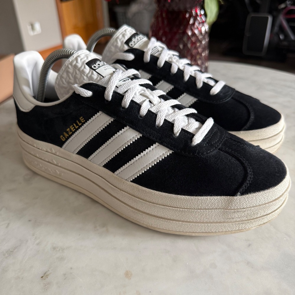 adidas Gazelle Bold Platform Sneakers Core Black White - Size 9.5